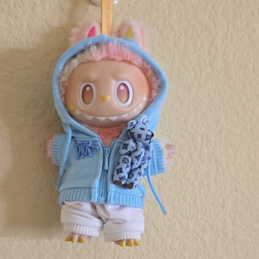 Labubu Clothes - Blue Hoodie With White Shorts *Labubu Not Included*